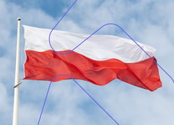 Polsk flag på flaggstang mot himmel 