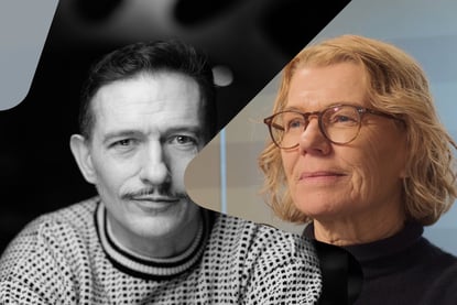 Et bildet av Kristopher Schau i svart-hvitt, satt sammen med et bilde av forsker Berit Jonsen i farger.