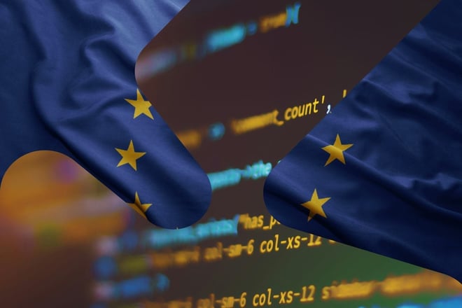 EU-flagg_blått_gule stjerner i sirkel_kombinert mdd bilde av dataskjerm